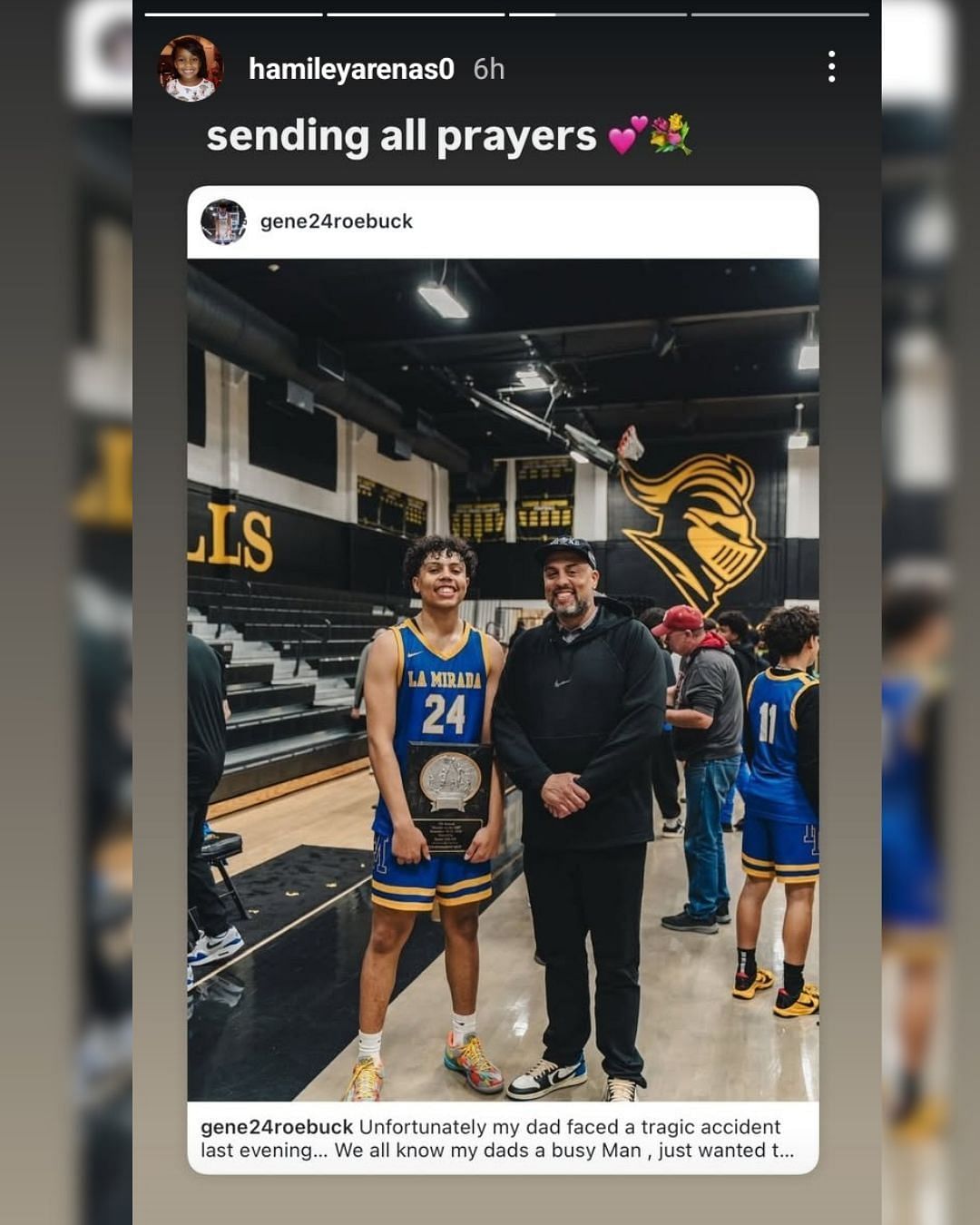 Gilbert Arenas' daughter Hamiley reacts with 3 words as 5-star Gene Roebuck gathers prayers for his father. (Image via Instagram @hamileyarenas0)